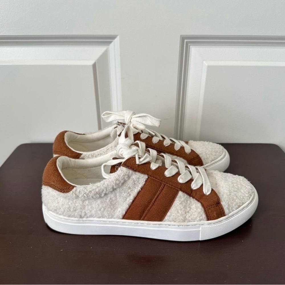J. Crew Striped White Sherpa Road Trip Sneakers Womens Size 7.5 - Picture 2 of 9